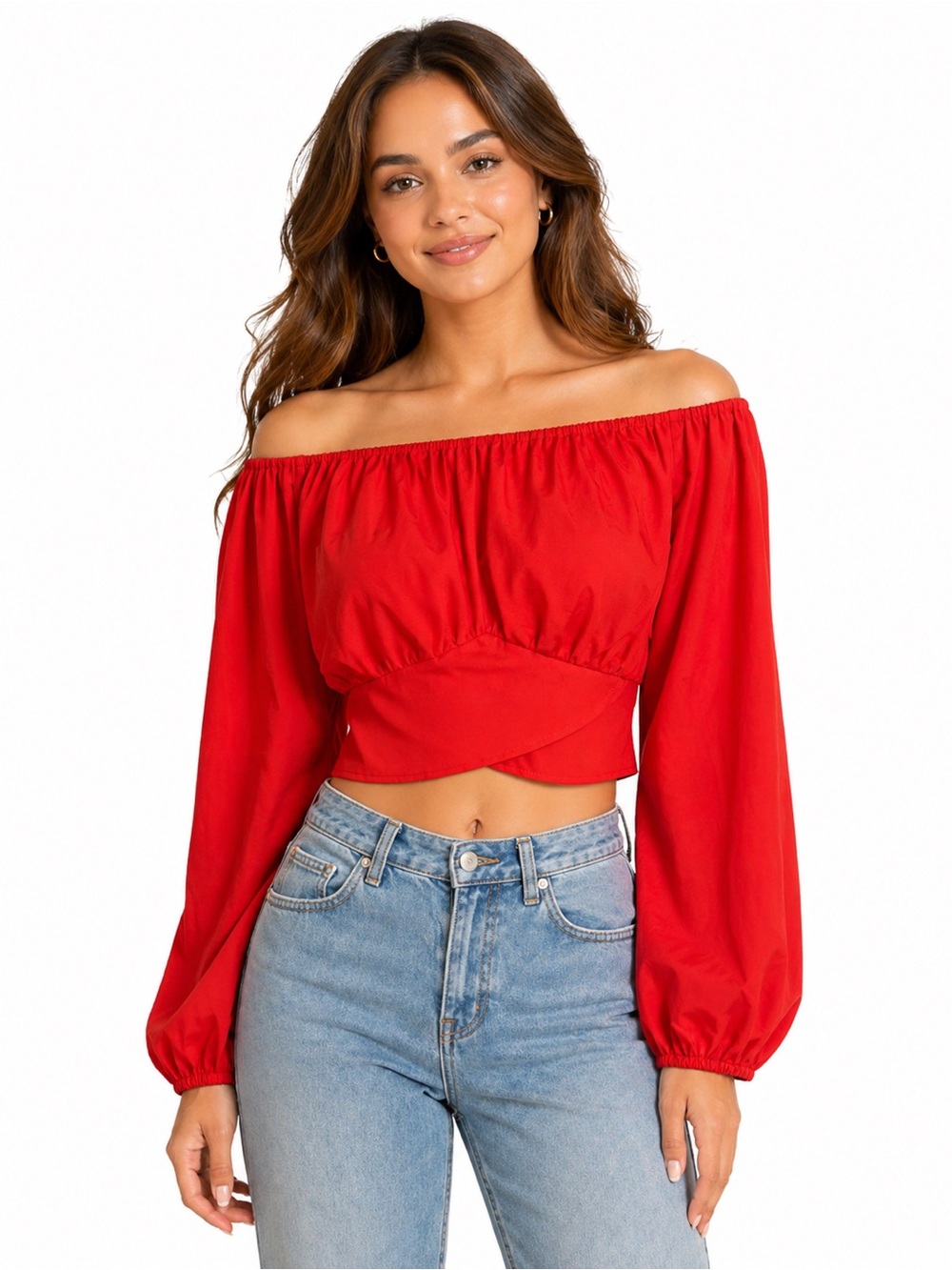 Red Off-Shoulder Long Sleeve Crop Top NWOT Large very sexy